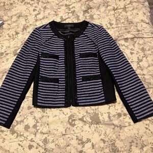 J.Crew Striped Wool Blend Zip Jacket Navy Black White 10
